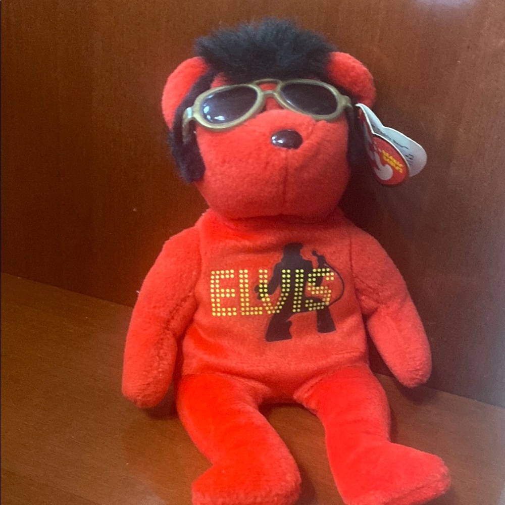 Ty Red Elvis Bear with Sunglasses and Black Hair